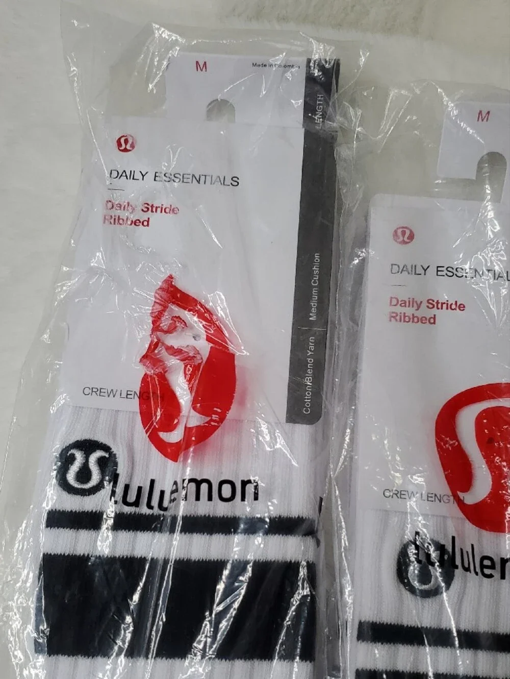 lululemon athletica White Crew Socks with Black Stripes